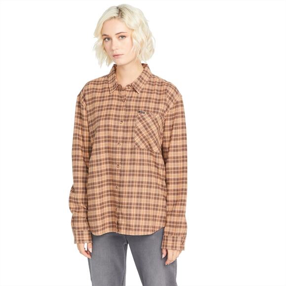 Volcom Women's Plaid to Meet U Long Sleeve Flannel Shirt, Clay 11681 - Picture 3 of 3